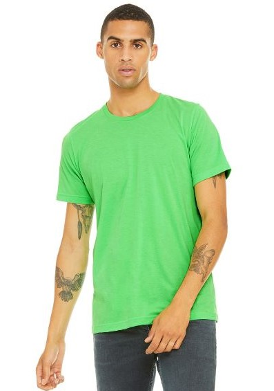 man wearing neon green crew neck T-shirt