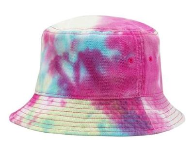 pink, blue and yellows tie-dye bucket hat
