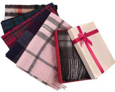 six assorted plaid cashmere scarves with gift box