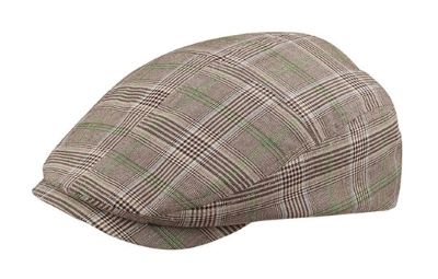 tan plaid ivy cap with green accent stripes