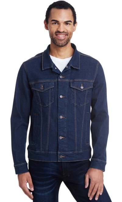 man wearing slim fit denim blue jean jacket