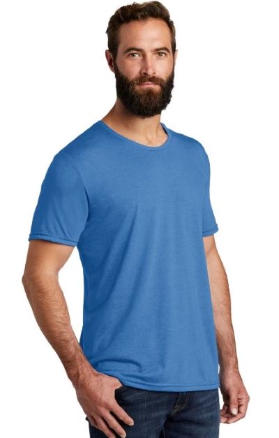 bearded man wearing blue T-shirt