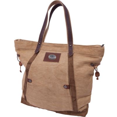 linen tote bag beige with brown vegan leather details
