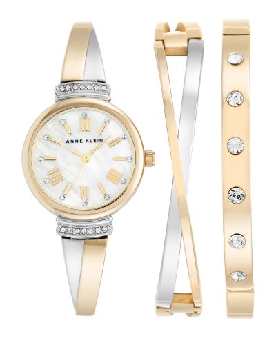 Anne Klein two tone silver gold ladies bracelet watch set