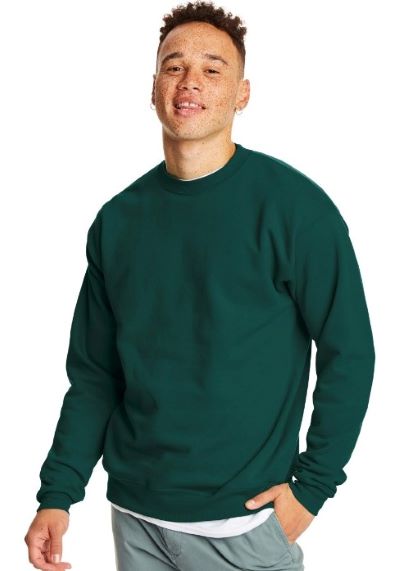 man wearing dark green crewneck sweatshirt