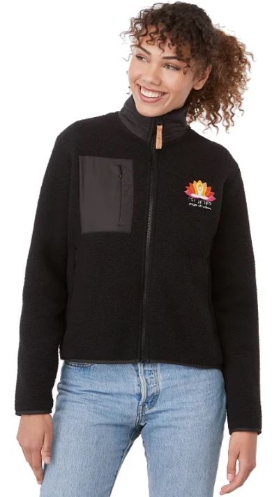 woman wearing black fleece eco-friendly zip-up jacket