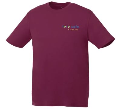 maroon T-shirt with left chest logo