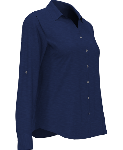 ladies office wear button-down shirt navy blue