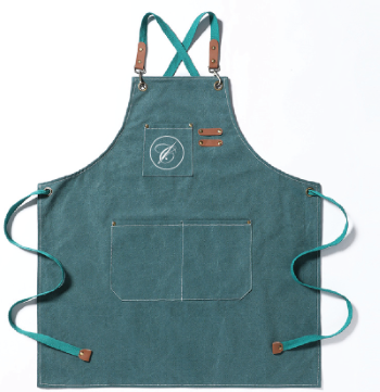 canvas apron with logo and three front pockets