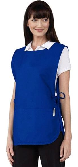 woman wearing blue cobbler apron retail