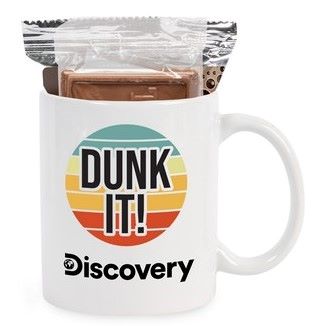 "Dunk It" coffee mug stuffed with wrapped cookie and cocoa packet