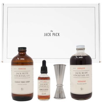 cocktail mixers gift set with tonic syrup, bitters and grenadine