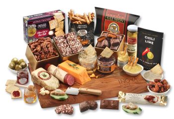 gourmet food gift set with sausage cheese, nuts, crackers and more