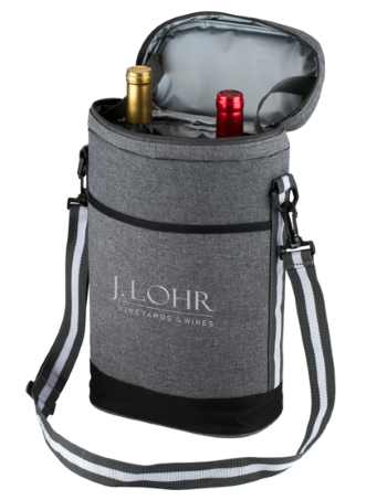 two-bottle wine cooler bag with carry strap