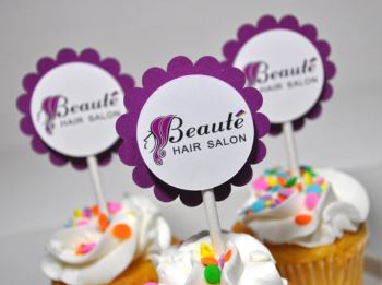 cupcake toppers printed with company logo