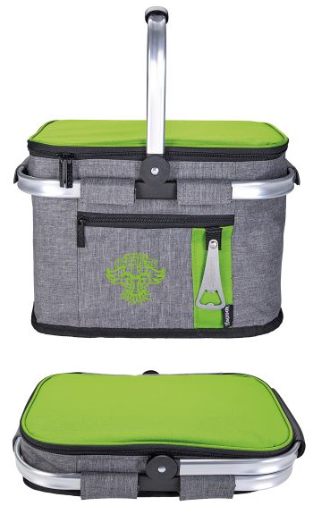 collapsible fabric picnic basket with aluminum handle & frame - shown open & flat