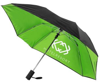 umbrella with black canopy & green interior, squared shape