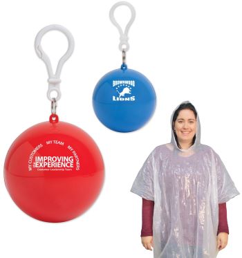 clear rain poncho in ball keychain