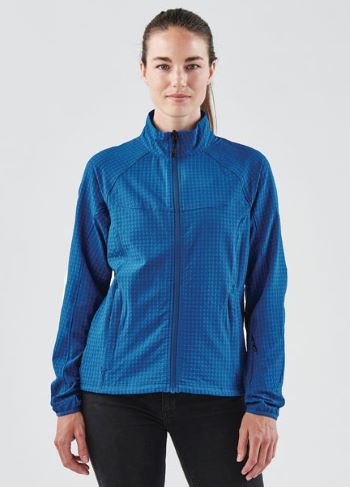woman wearing blue water-repellent jacket Stormtech