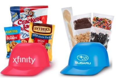 plastic mini baseball helmet snack bowls with snacks