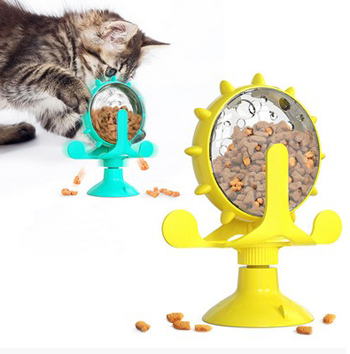 windmill cat treat dispenser toy with suction cup base