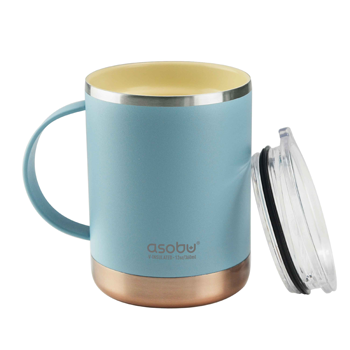 premium ceramic coffee mug with lid - light blue