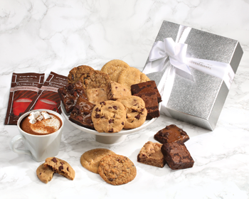 gift box with cookies, brownies, hot cocoa mix
