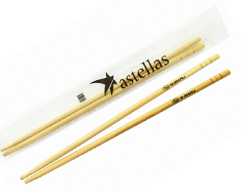 bamboo chopsticks with custom logo on barrel and sleeve - restaurant advertising