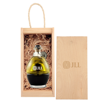 engraved oil and vinegar set in custom wood gift box