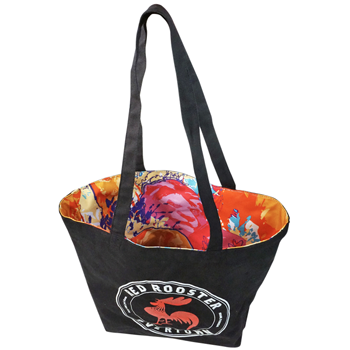 reversible tote bag with logo outside, full sublimation inside