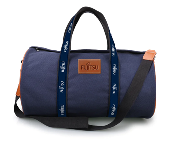 canvas duffel bag with vegan leather accents and custom logo - navy