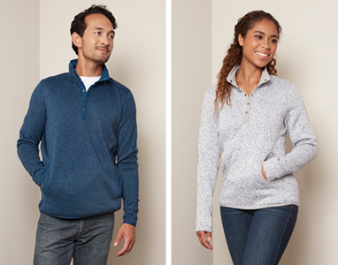 pullover sweater with collar and buttons - athleisure - blue and heather gray