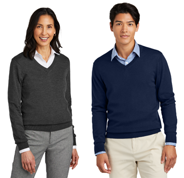 merino wool V-neck sweaters for layering - Brooks Brothers - charcoal and navy