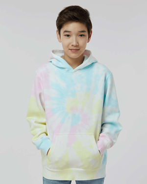 boy wearing pastel tie-dye hoodie sweatshirt with kangaroo pockets