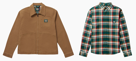 Jameson-branded Dickies Eisenhower jacket and flannel shirt