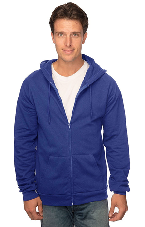 man wearing royal blue full-zip hooded sweatshirt