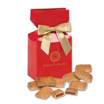 red gift box with cinnamon churro toffee bites