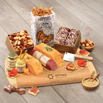 charcuterie gift set with branded bamboo cutting board