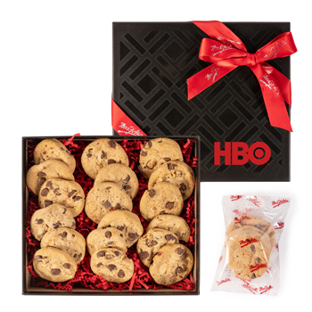 Mrs. Fields deluxe cookie gift box with logo
