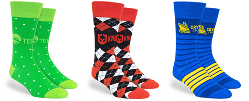 three pairs of brightly colored custom dress socks